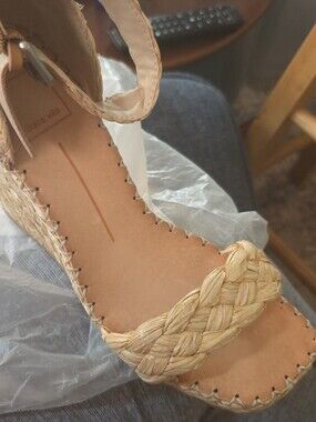 Dolce Vita Natural Woven Espadrille Wedge Sandals with Ankle Strap